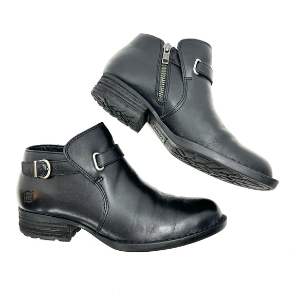 Born Kristina Black Leather Ankle Booties Size 6M - Picture 5 of 16